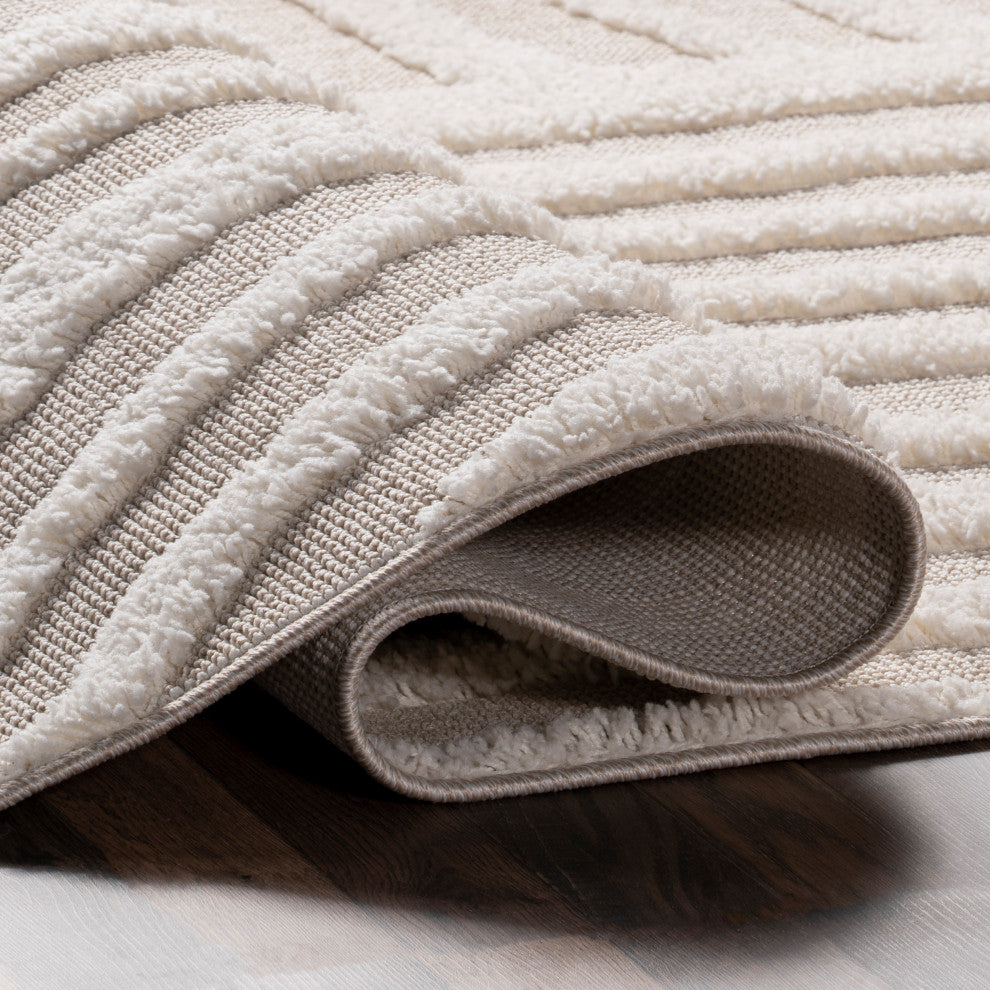 Nuloom Ianthe Abstract Stripes High-Low Tasseled Rug, Beige 5' x 7' 6"