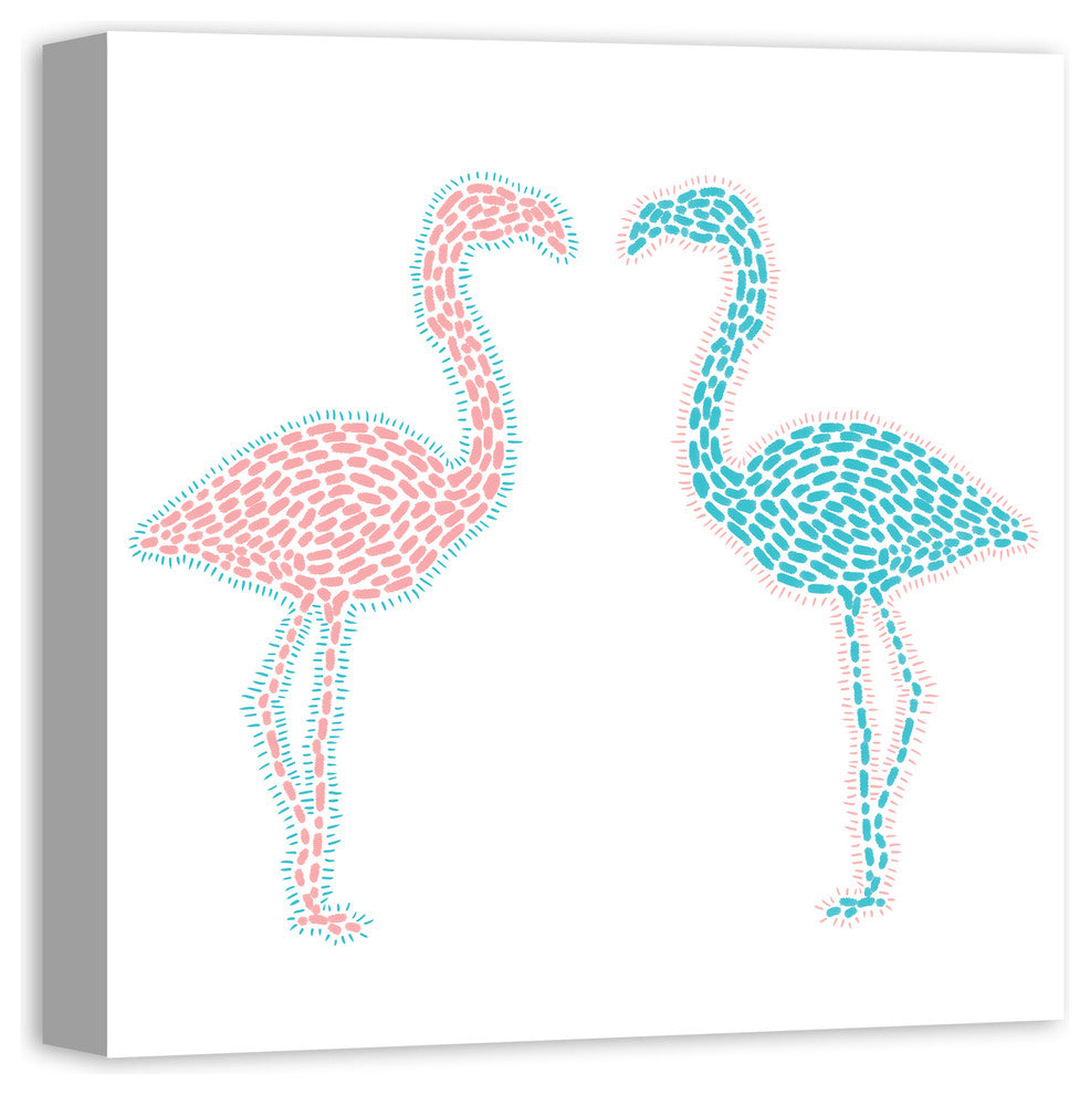Pink and Blue Flamingos 20x20 Canvas Wall Art