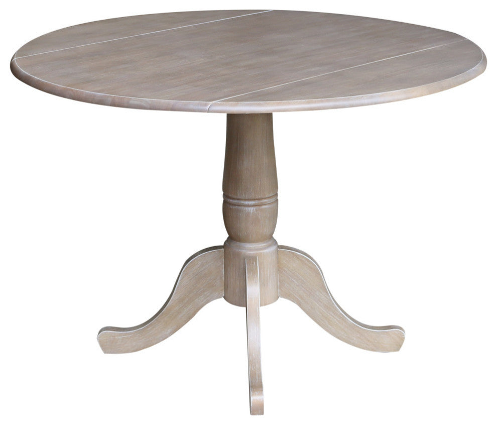 42" Round dual drop Leaf Pedestal Table - 29.5 "H, Washed Gray Taupe