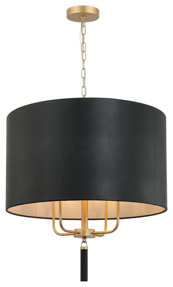 Secret Agent 4-Light Pendant, Painted Gold/Black Leather