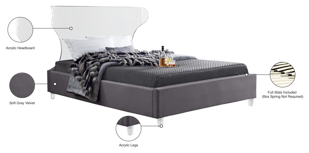 Ghost Velvet Upholstered Bed, Gray, King