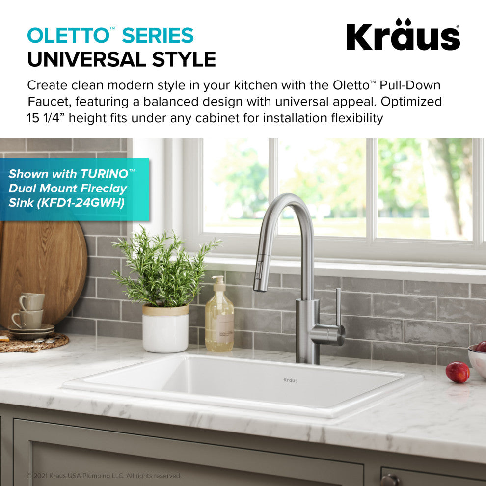 Oletto Pull-Down 1-Hole Kitchen Faucet, Spot Free Stainless Steel