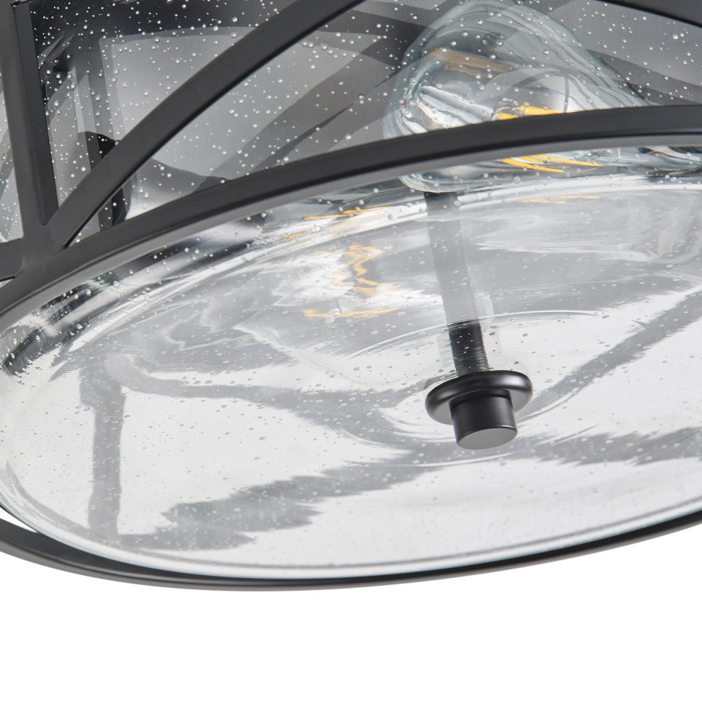 Farmhouse 2-Light Flush Mount Close to Ceiling Light with Seeded Glass Shade