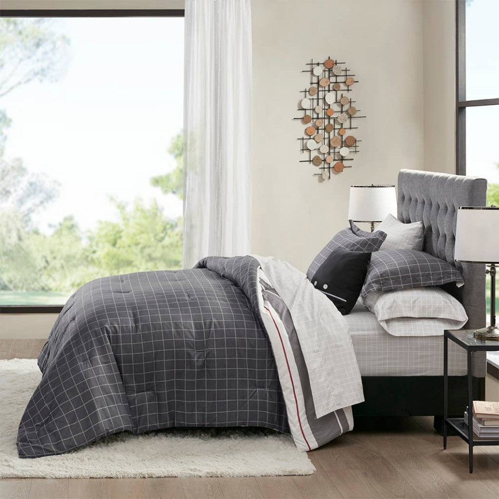 Madison Park Essentials Dalton Reversible Comforter/Sheet Set, Grey, Queen