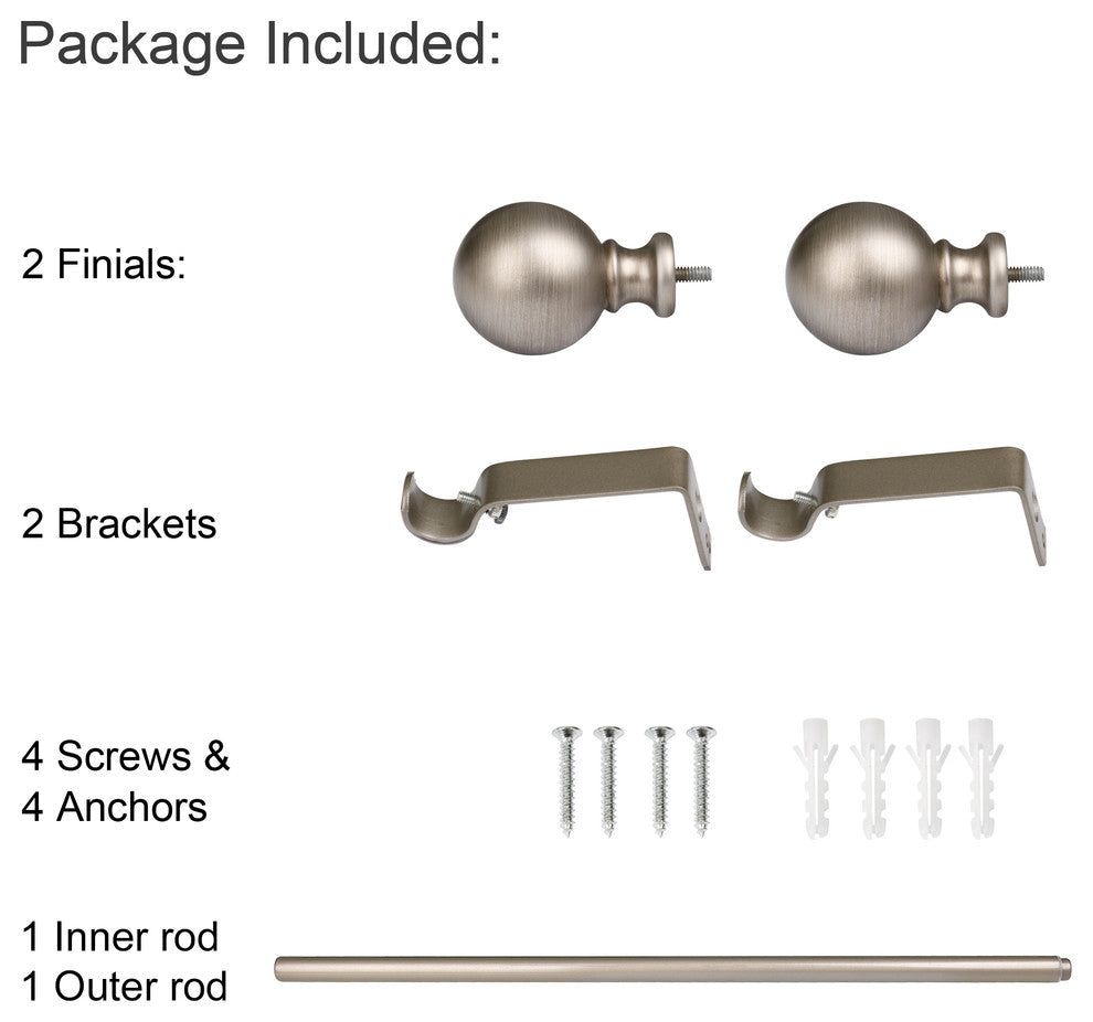 Utopia Alley Curtain Rod with Round Finials, 28-48", Satin Nickel