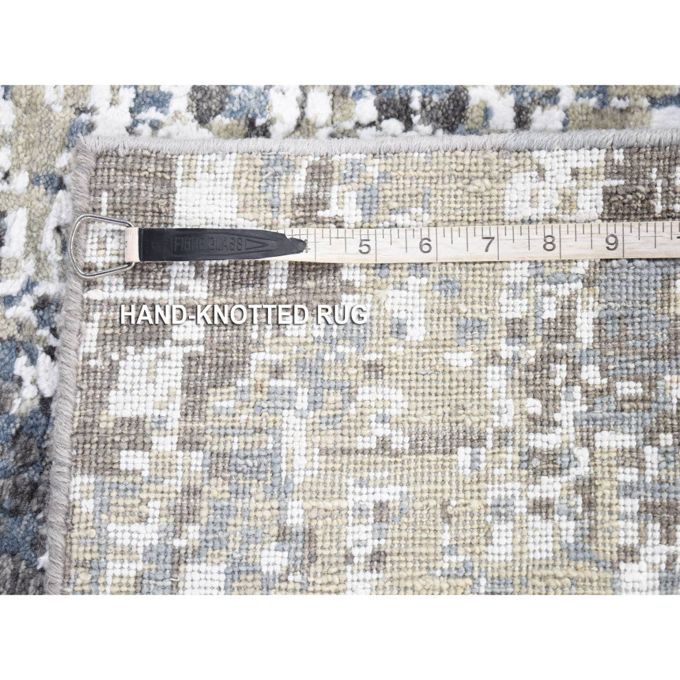Beige, Modern Abstract Design, Hand Knotted Pure Wool, Runner Rug, 2'6"x10'1"