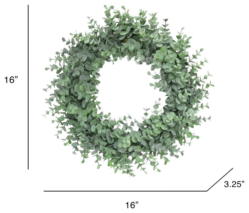 Full Frosted Green Artificial Eucalyptus Leaf Foliage Greenery Wreath 16"