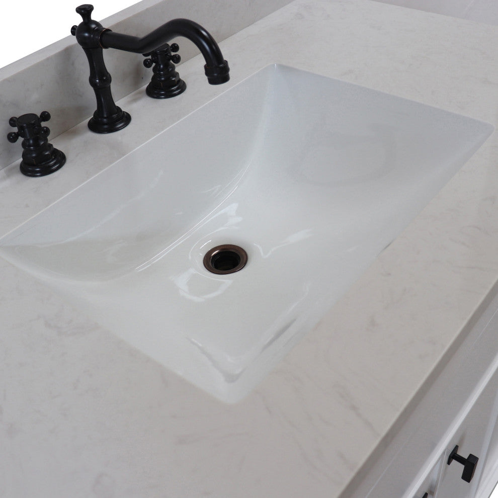 39" Single Sink Vanity, White Finish With Engineered Stone Top