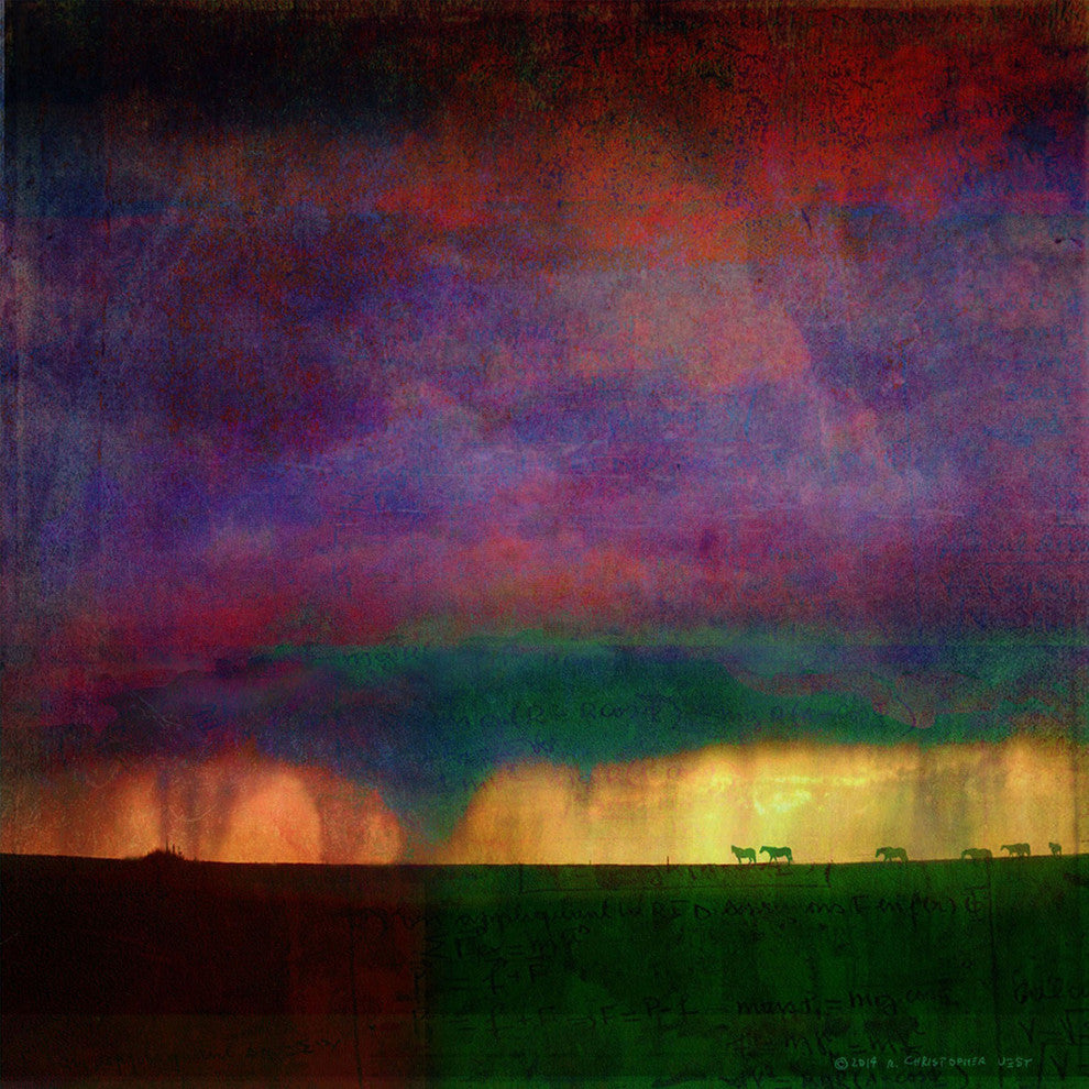 Storm Sketch with Horses Print on Canvas, 122x122 cm