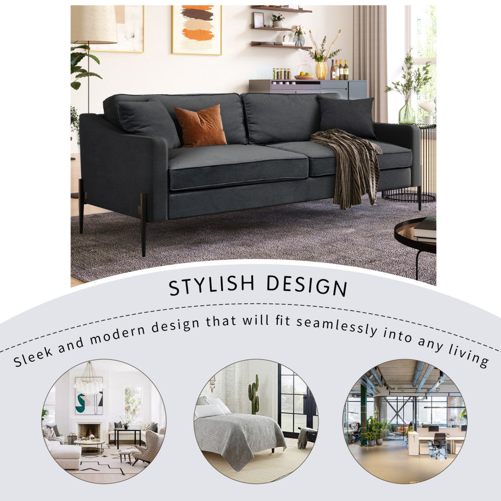 81 Inch Polyester Modern Loveseat Sofa with Two Pillows, Grey