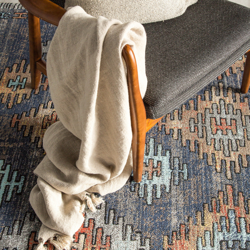 Jaipur Living Dez Indoor/Outdoor Tribal Blue/Orange Rug, 6'x9'