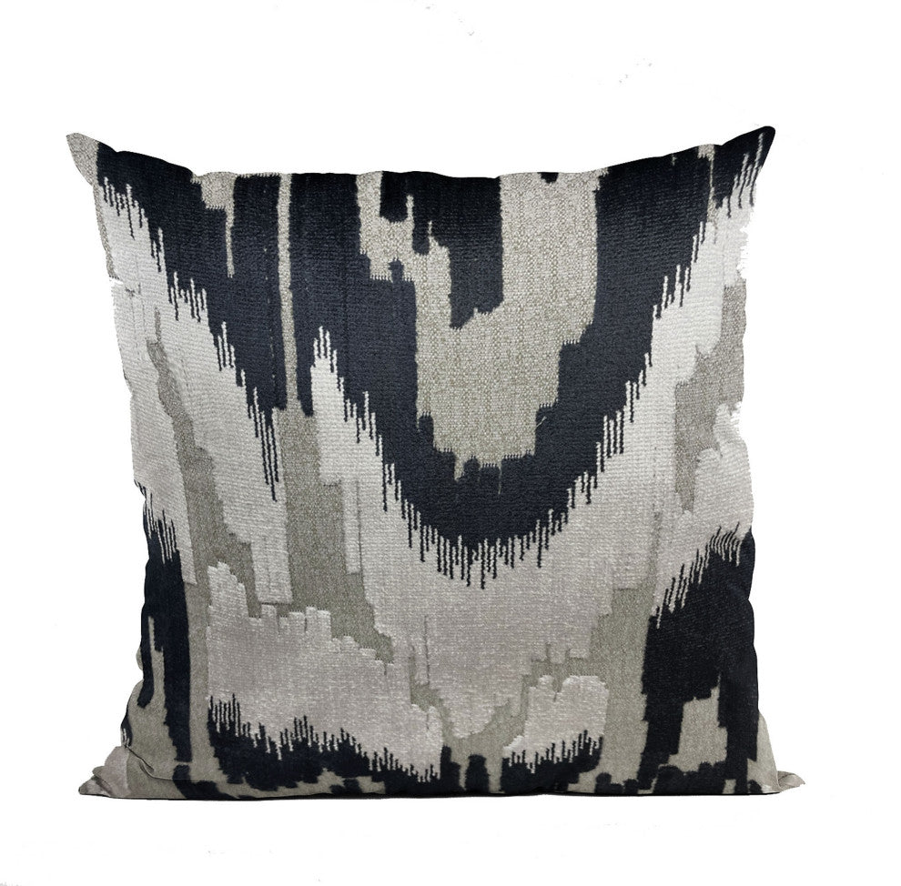 Plutus Velvet Glamour Black, Gray, Cream Handmade Luxury Pillow, 24"x24"