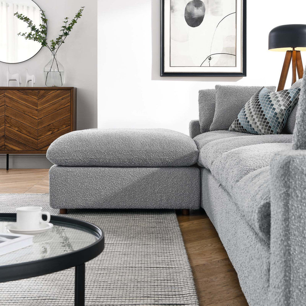 Commix Down Filled Overstuffed Boucle Fabric 5-Piece Sectional Sofa, Light Gray