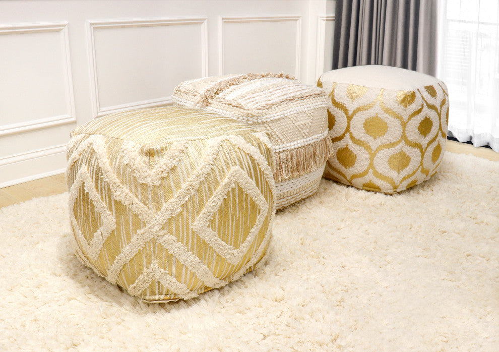 Pasargad Home Grandcanyon Cotton Pouf, Ivory