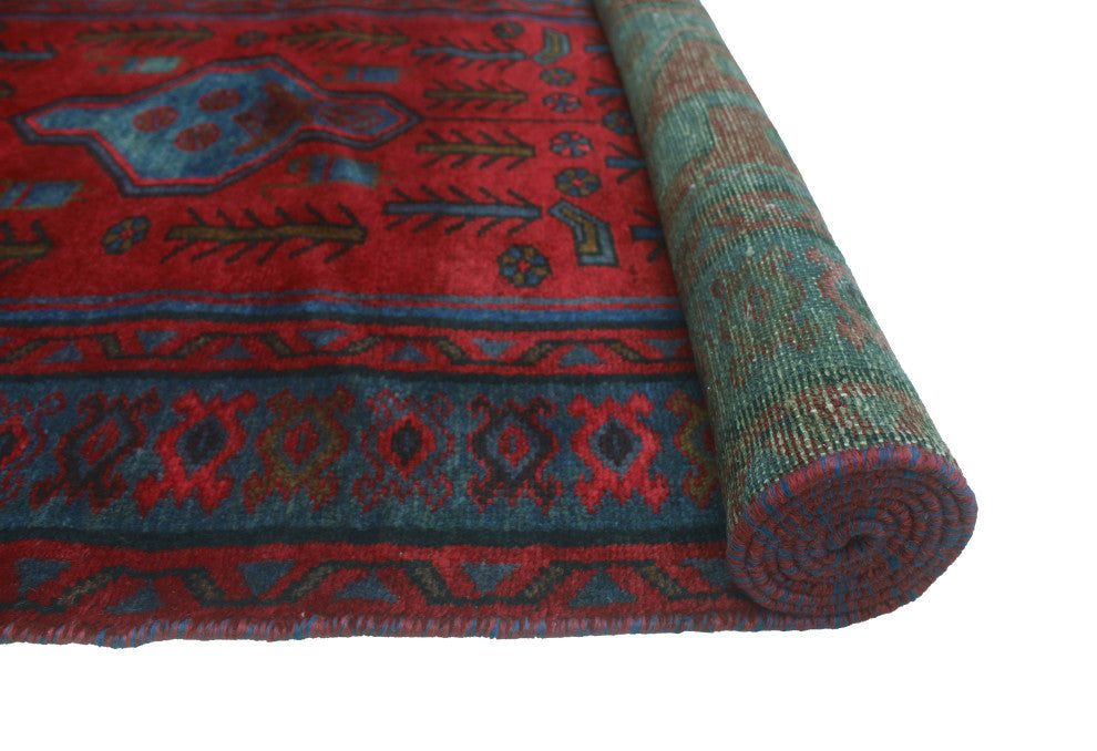 Fine Vintage Distressed Bryce Red/Blue-Gray Runner, 3'2x10'1
