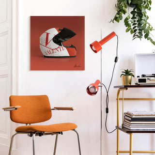 "Valentino Speeding Helmet" Frameless Floating Tempered Glass Panel Wall Art