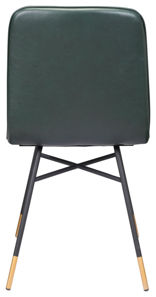Dining Chair, Set of 2, Steel Metal, Fabric, Green, Black, Gold, Mid Century