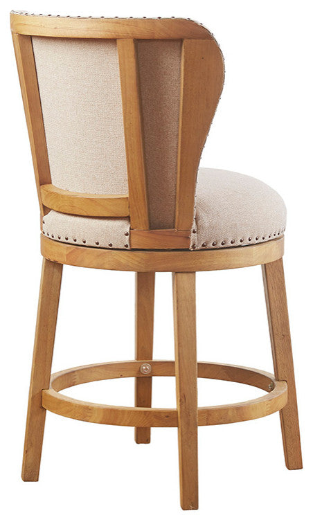 Madison Park Stewart Round Upholstered 360 Degree Swivel Counter Stool 25"H, Tan