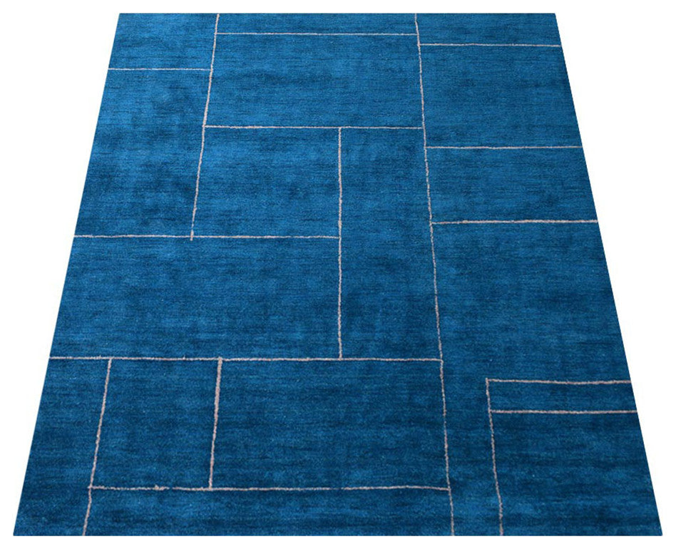 HAND KNOTTED LOOM SILK ECO-FRIENDLY AREA RUGS-Rectangle,Blue Beige,Geometric