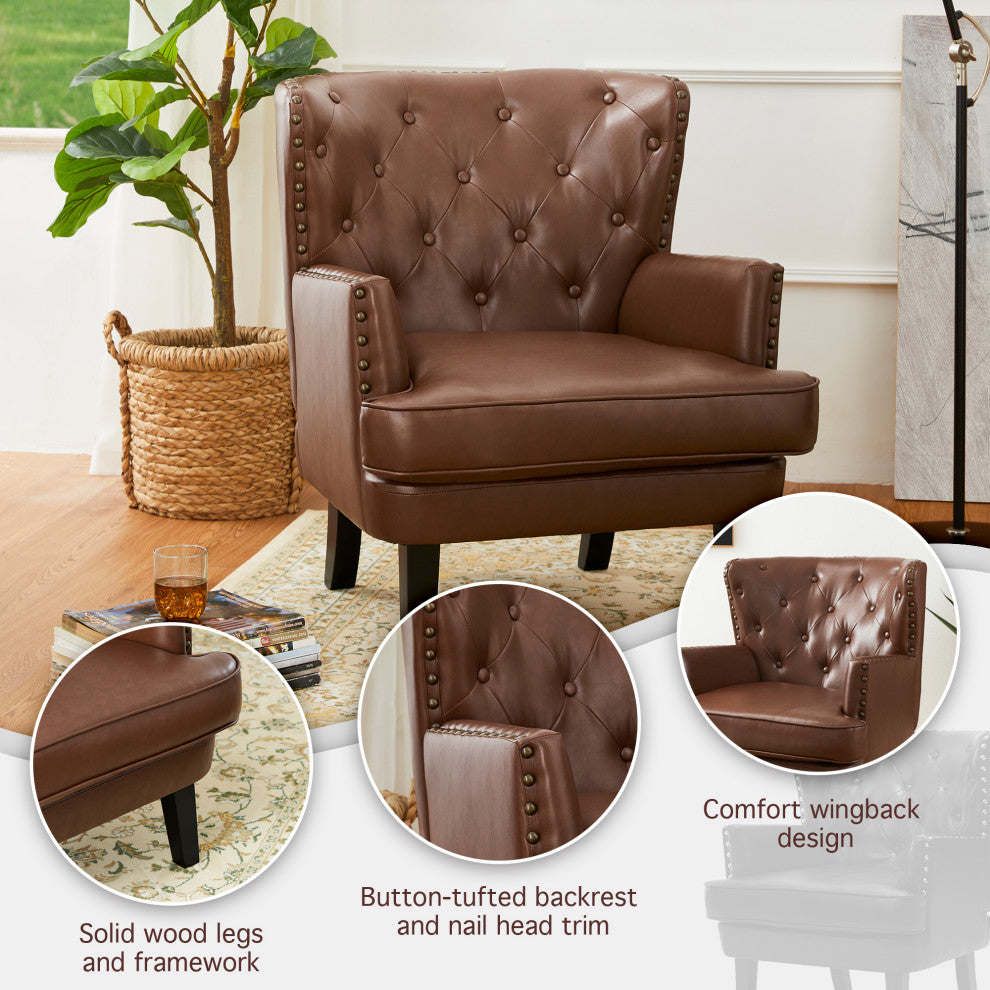 Set of 2  Leatherette Modern Accent Chair, Coffee