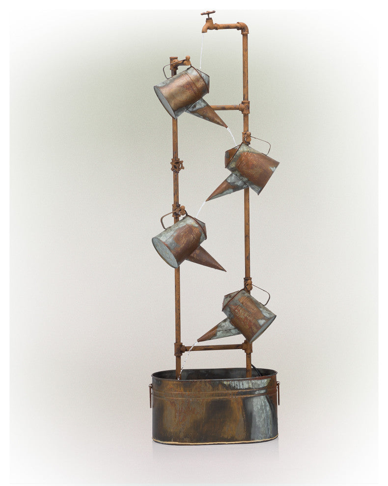 Rustic Multi Water Spout and Watering Can Metal Fountain