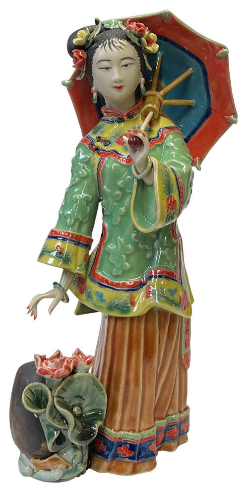 Chinese Oriental Porcelain Qing Style Dressing Umbrella Lady Figure Hws3089