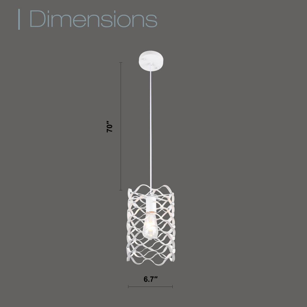 7" White Kitchen Island Wave Design Single Pendant Light- Dimmable