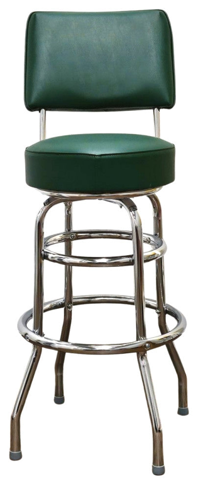 Retro Home Double Ring Upholstered 30" Swivel Bar Stool with Back, Green