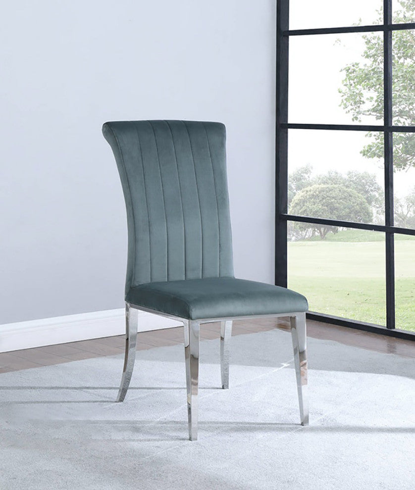 Set of 2 Dining Side Chairs with Chrome Legs, Dark Gray