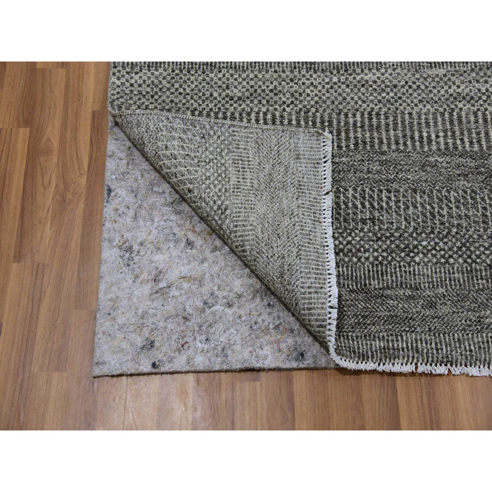 Harbor Gray Organic Undyed Wool Grass Design Square Hand Knotted Rug 8'1"x8'2"