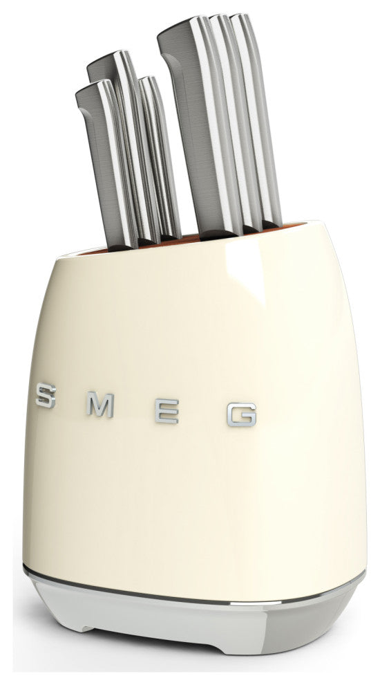 Smeg Cream Stainless Steel Knife Block Set