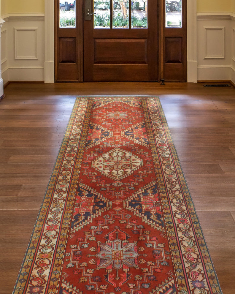 Fine Vintage Distressed Nazafari Rust/Beige Runner, 3'8x10'10