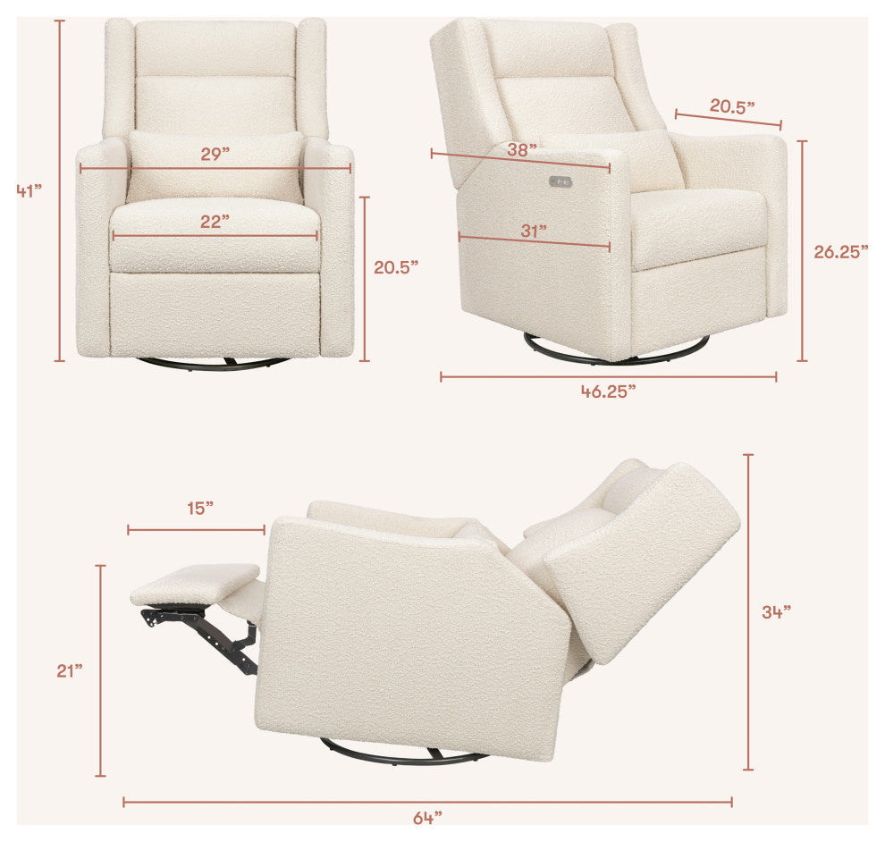 Kiwi Plus Power Glider Recliner w/ Power Headrest, Performance Ivory Boucle