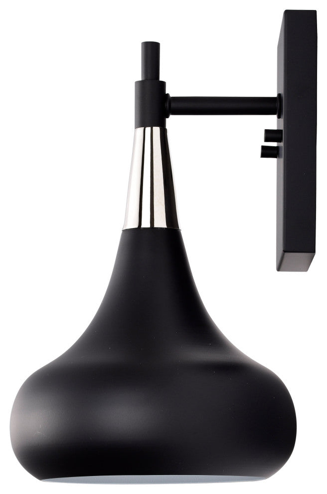 Phoenix 1-Light Wall Sconce, Matte Black With Polished Nickel