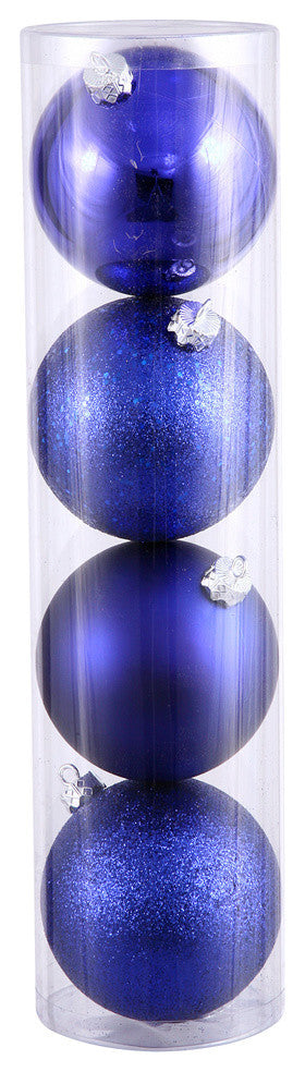 Vickerman 12" Cobalt Blue 4-Finish Ball Ornament Assortment, 4 per Bag