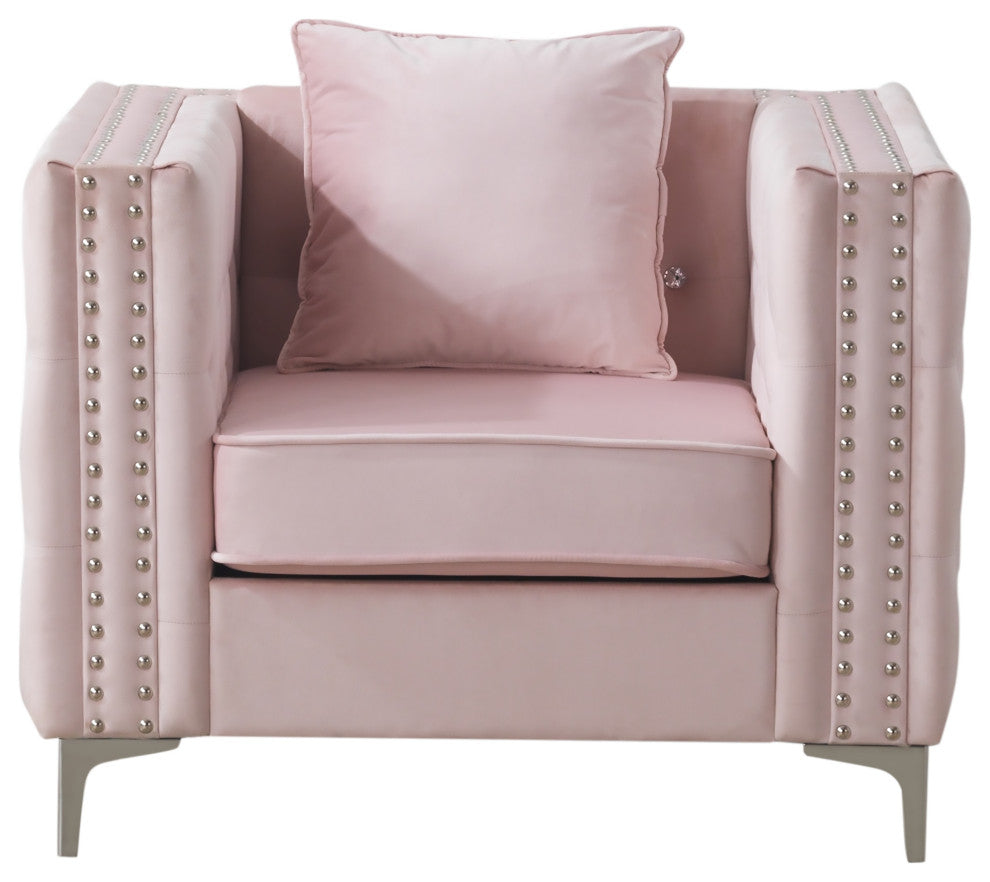 Paige Velvet Tufted Accent Chair, Pink