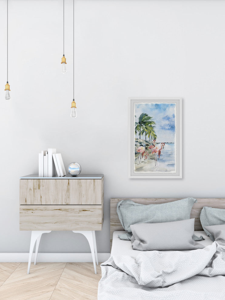 "Pink Flamingo Flock" Framed Painting Print, 20x30