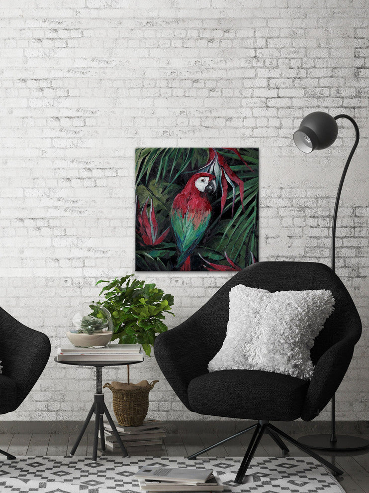 "Jungle Parrot" Painting Print on Wrapped Canvas, 18"x18"