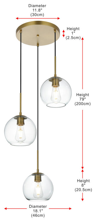 Elegant Lighting LD2208 Baxter 3 Light 18"W Multi Light Pendant - Satin Gold