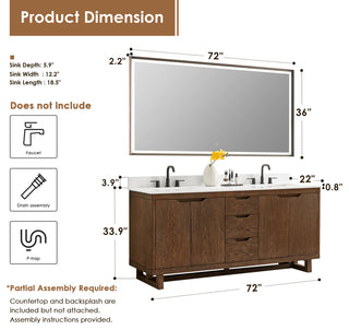 Mowry Bathroom Vanity, Brown Brushed Oak, 72", With Mirror