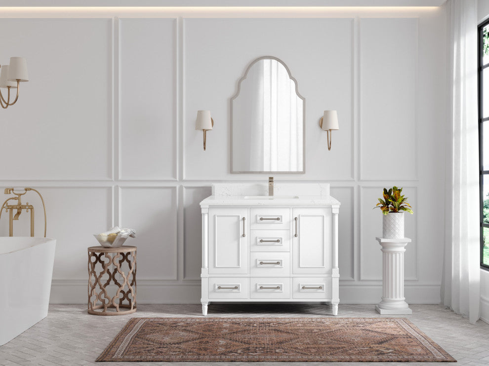Aberdeen 42 Single Sink Bath Vanity in White 1.5" Empira Quartz