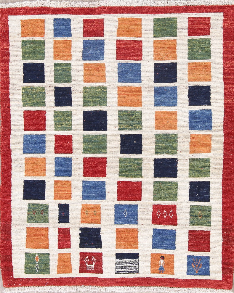 Consigned, Oriental Persian Style Hand-Knotted Gabbeh Area Rug, Beige, 4'3"X3'5"