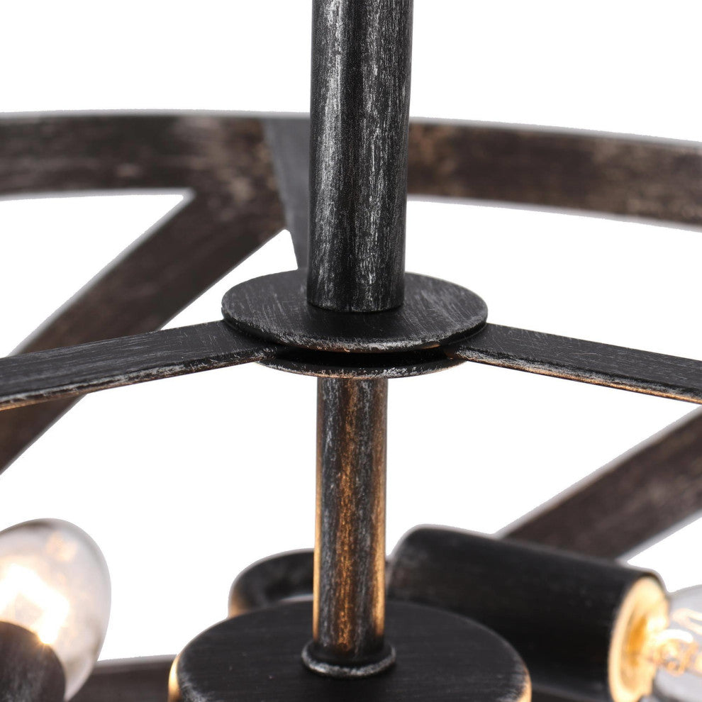 LNC 3-Light Metal Brushed Black Semi-Flush Mount Ceiling light, Drum, Industrial
