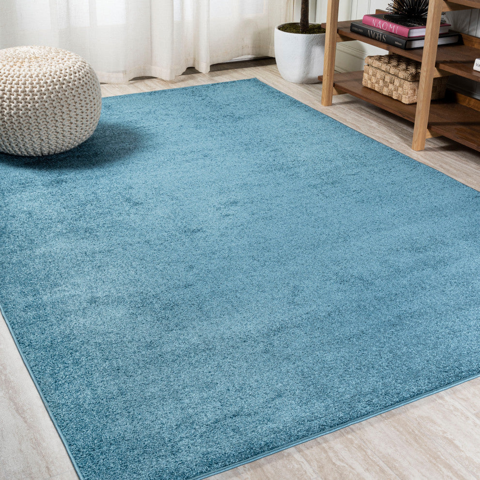 Haze Solid Low-Pile Runner Rug, Turquoise, 3 X 5