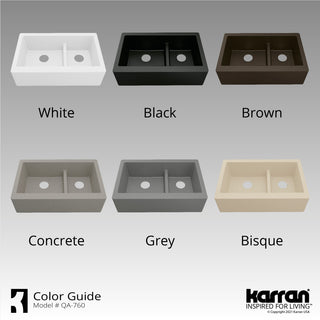 Karran Farmhouse Quartz 34" Double Offset Bowl Sink Kit, Concrete
