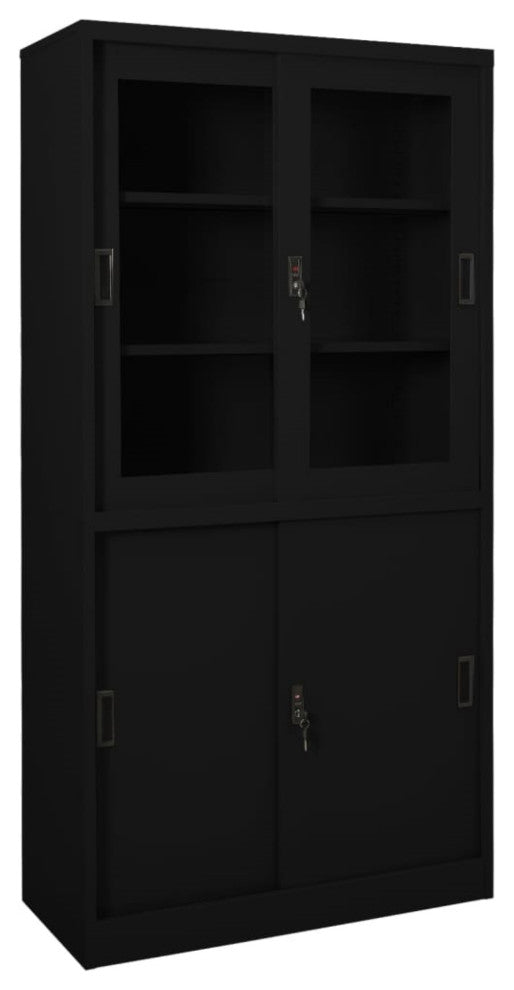 Vidaxl Office Cabinet With Sliding Door Black 35.4"x15.7"x70.9" Steel