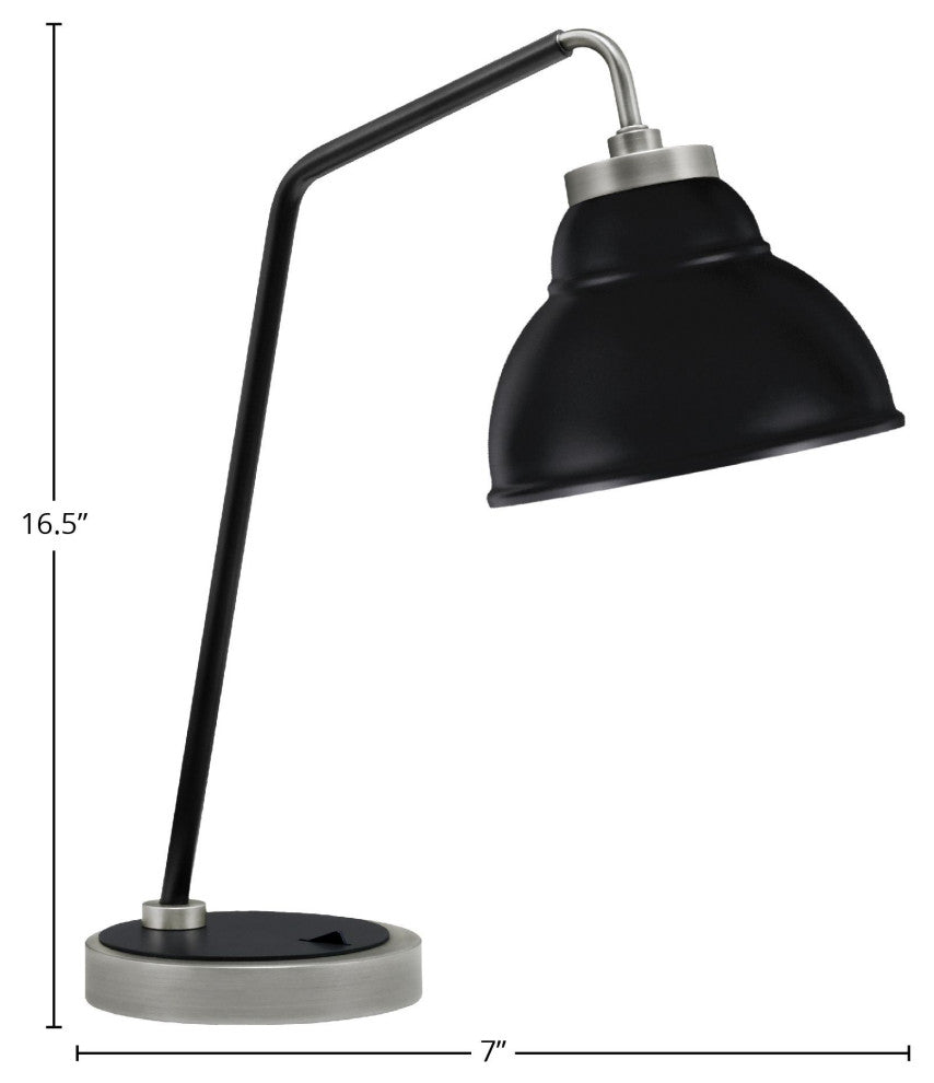 1-Light Desk Lamp, Graphite/Matte Black, 7" Double Bubble Metal Shade
