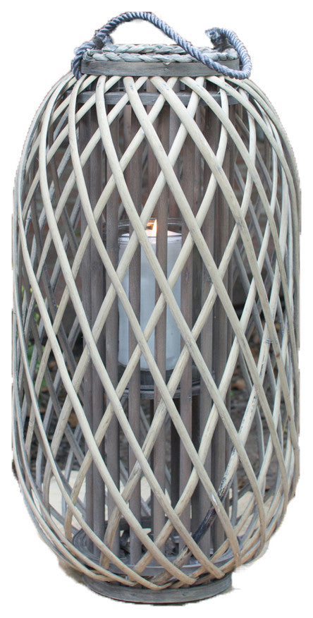 Grey Willow Lantern with Glass - Large