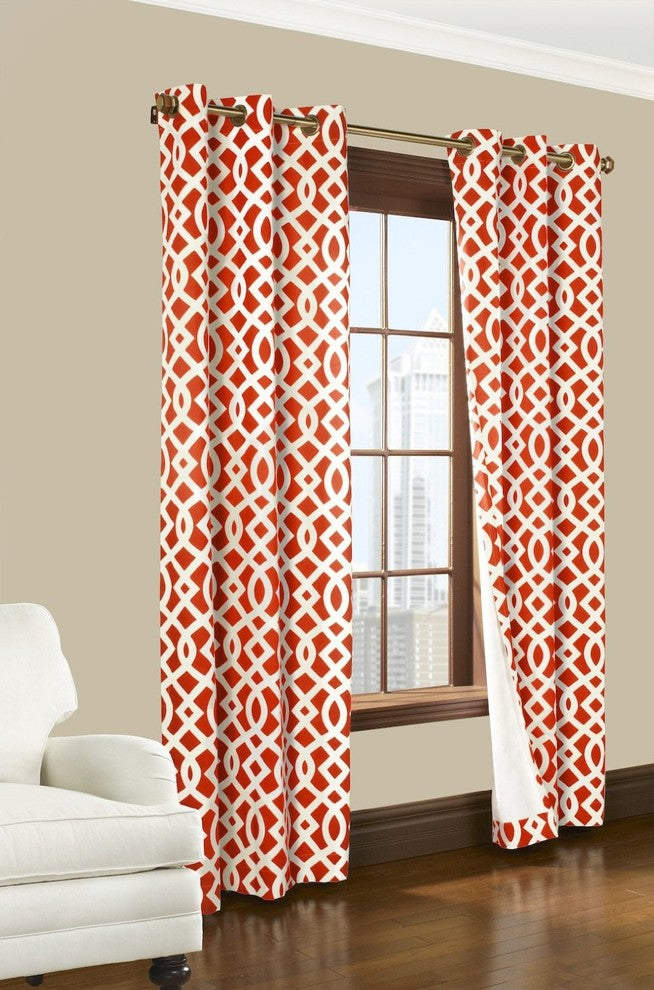 Pair of Thermal Insulated Grommet Top Curtains, Coral, 80"w X 63"l
