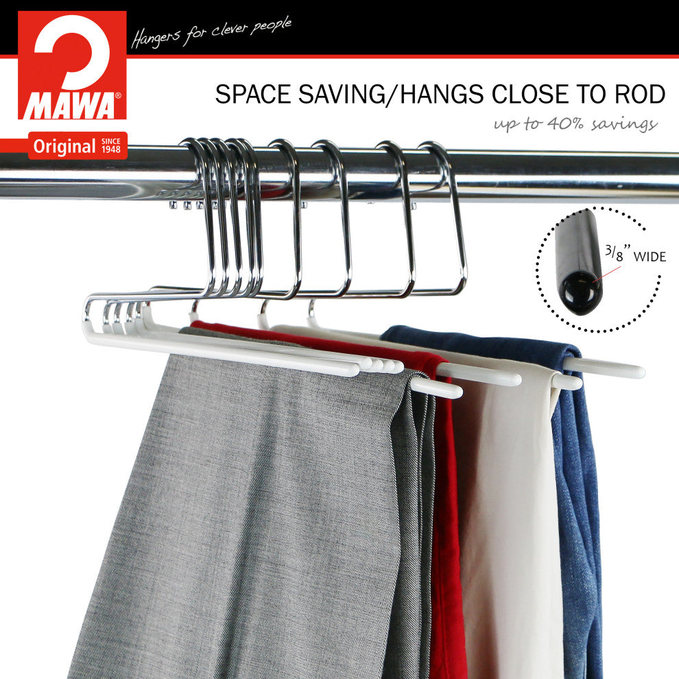 Reverse HookTrouser Hangers, Double Rod, Set of 10, White